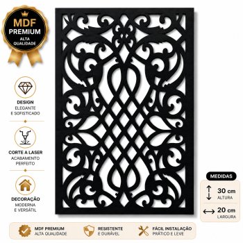 Painel Decorativo MDF Vazado Arabesco 30x20 cm Quadro Decorativo de Parede